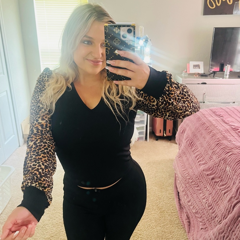 Leopard Print Black Women's Top